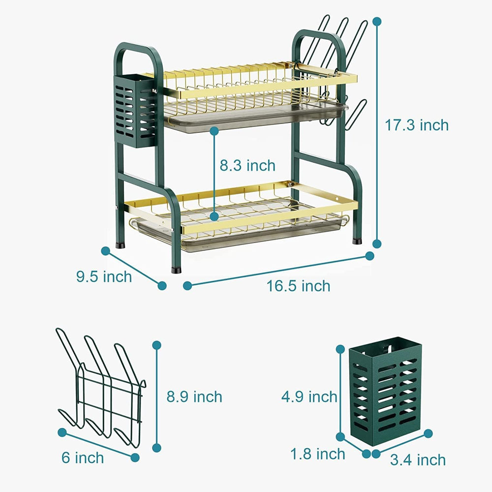 Dish Drying Rack,2 Tier Stainless Steel Dish Rack Drainboard Set,Utensil Hold...