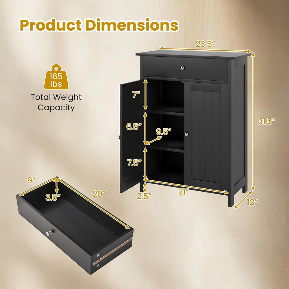 COSTWAY Bathroom Floor Storage Cabinet, Freestanding Storage Unit