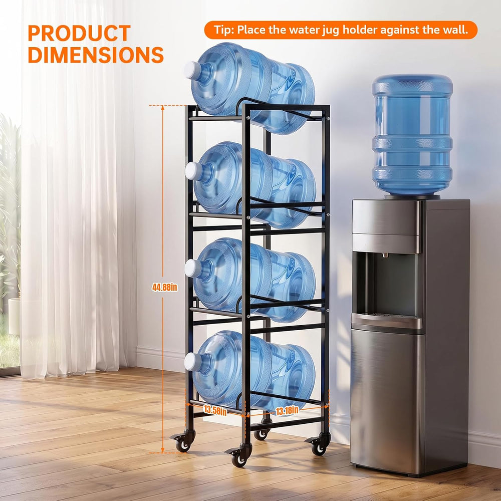 5 Gallon Water Jug Holder with 4 Locking Casters, 4-Tiers Water Jug Stand