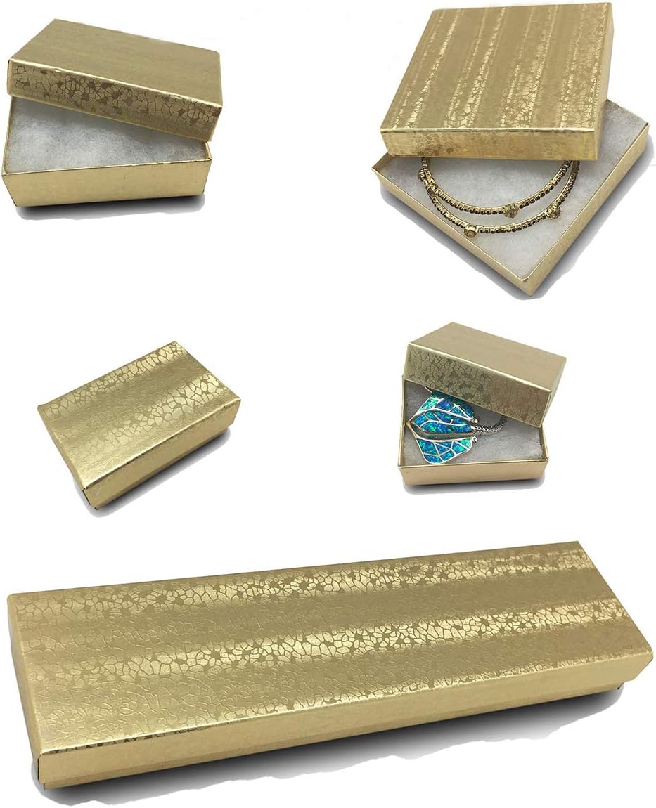 TheDisplayGuys 100 Cardboard Jewelry Gift Boxes with Inserts - Gold Foil