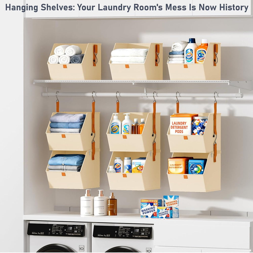 DIMJ Hanging Closet Organizer - 4 Tier Collapsible Hanging Shelves with Hooks...