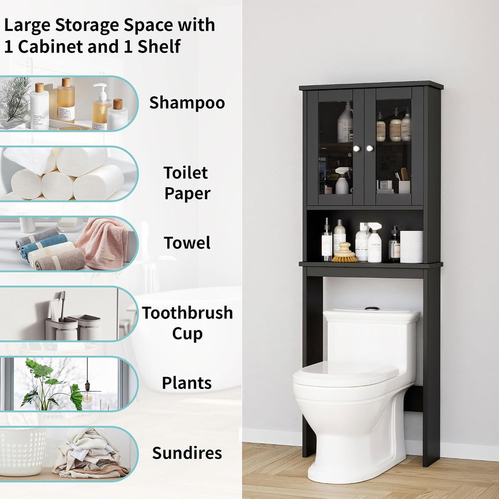 Shintenchi Over the Toilet Storage Cabinet, Bathroom Glass Door Black