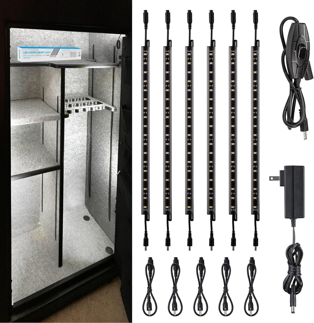 TORCHSTAR 6pcs 12 Inch LED Safe Lighting Kit, Rocker Switch, 5000K