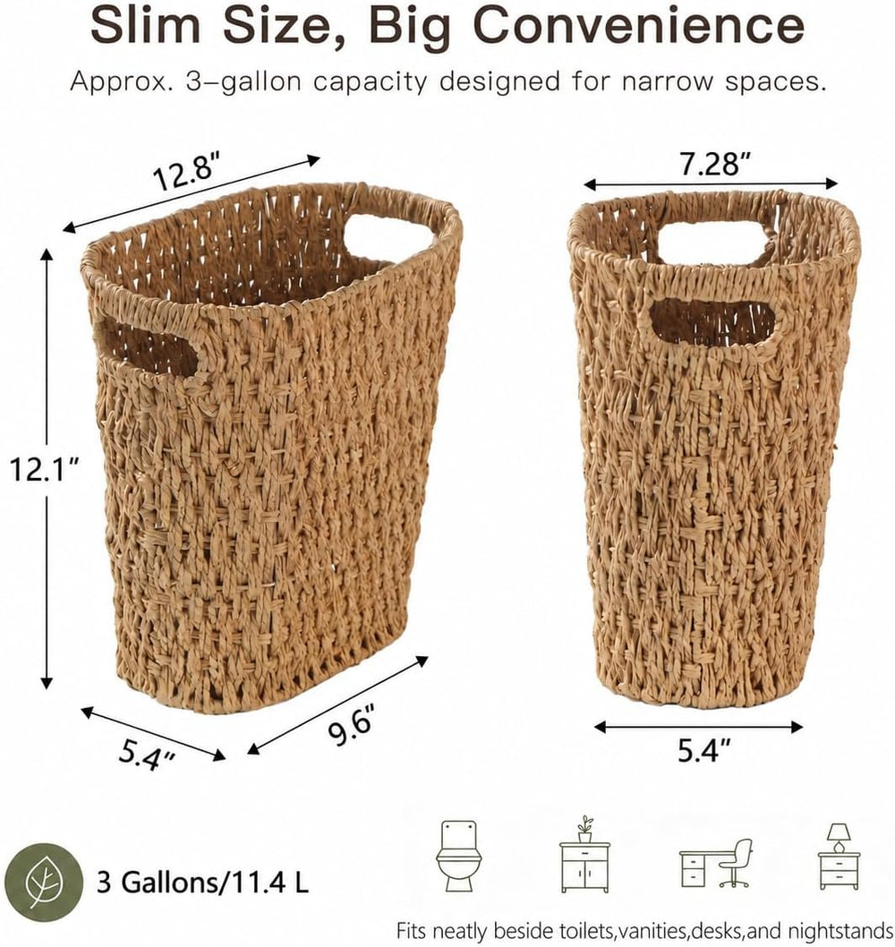 3 Gallon Wicker Trash Can, Paper Rope Small Bathroom Trash Can, Oval