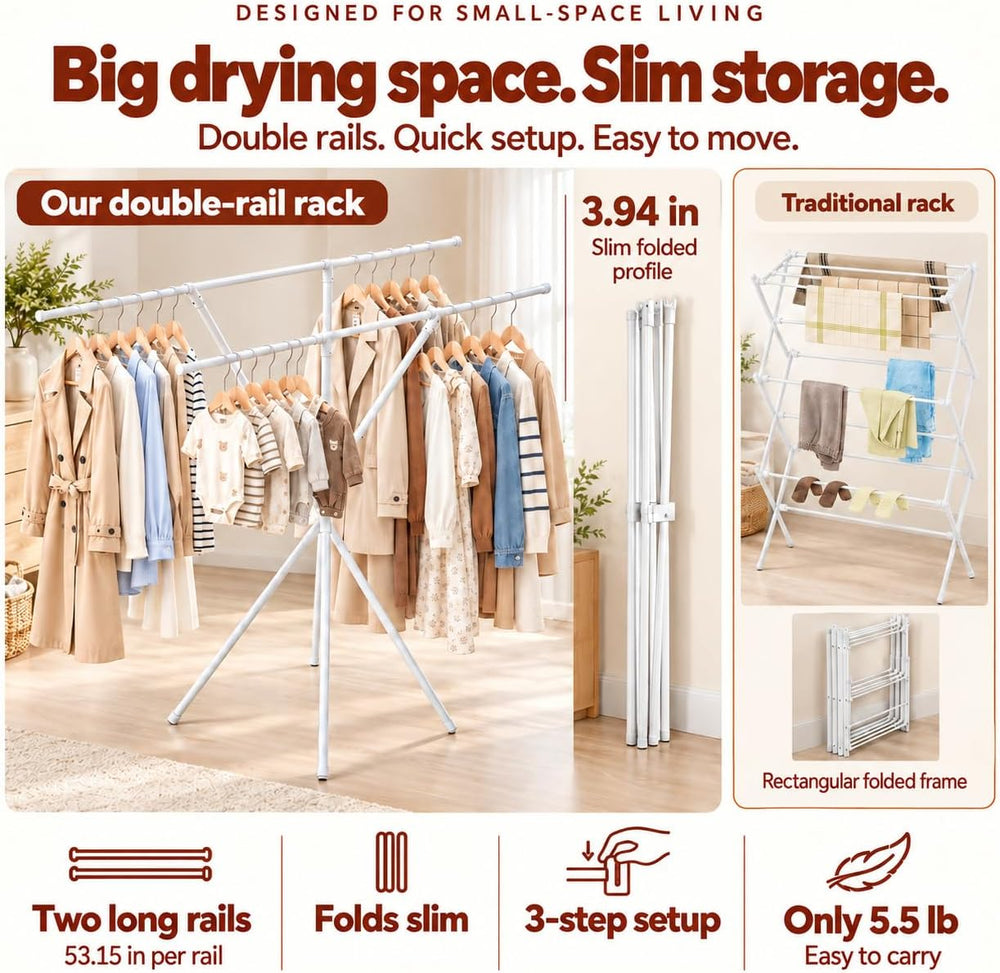X-Frame Clothes Drying Rack, Foldable Clothes Rack, 100 lb Capacity, 5.5 lb