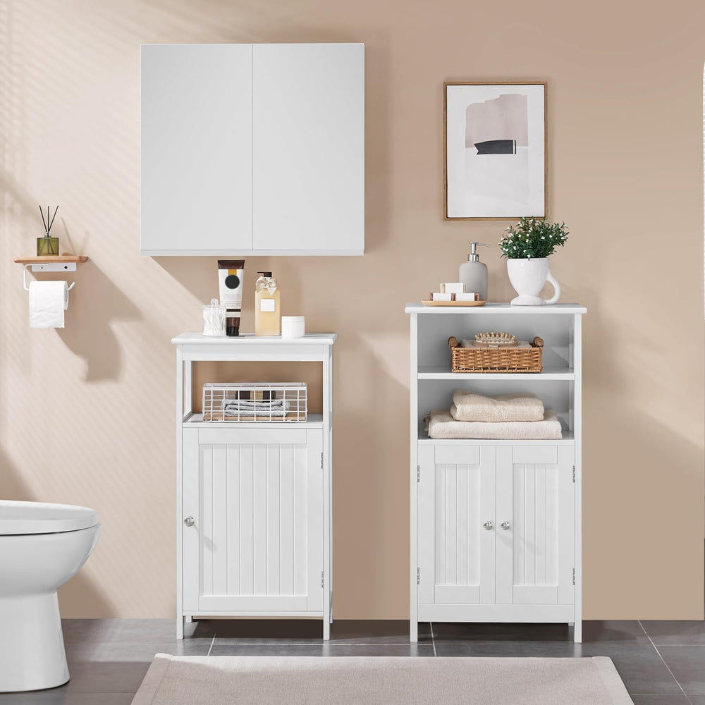 Yaheetech Bathroom Storage Cabinet with Shelves and Beadboard Doors, White