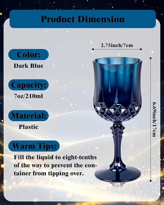 Ciaell 24PCS Blue Plastic Wine Glasses - 7 Oz Plastic Goblets for Party - Blu...