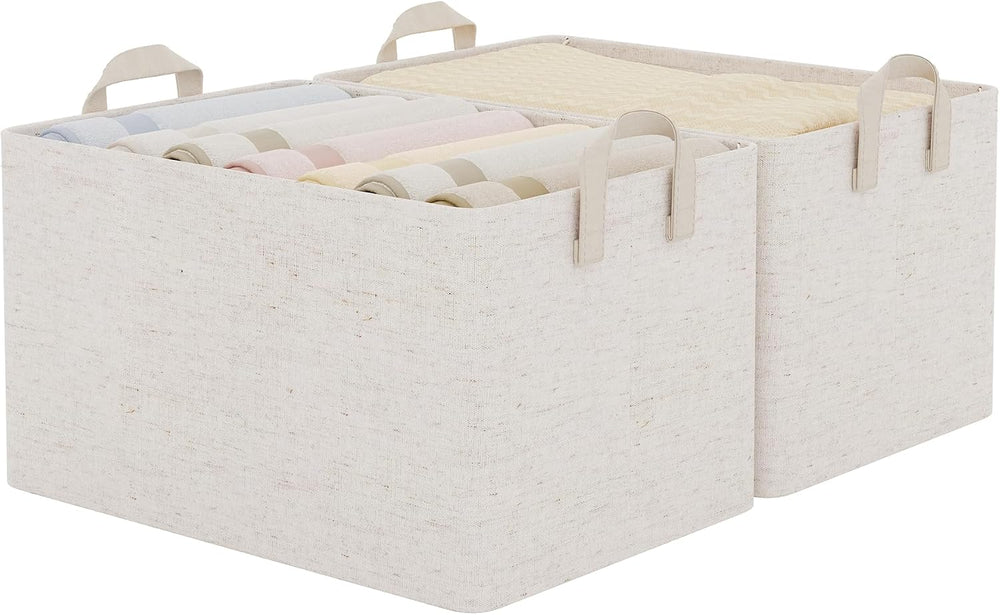 StorageWorks Linen Closet Storage Bins, 45L Storage Baskets, Beige, 2-Pack