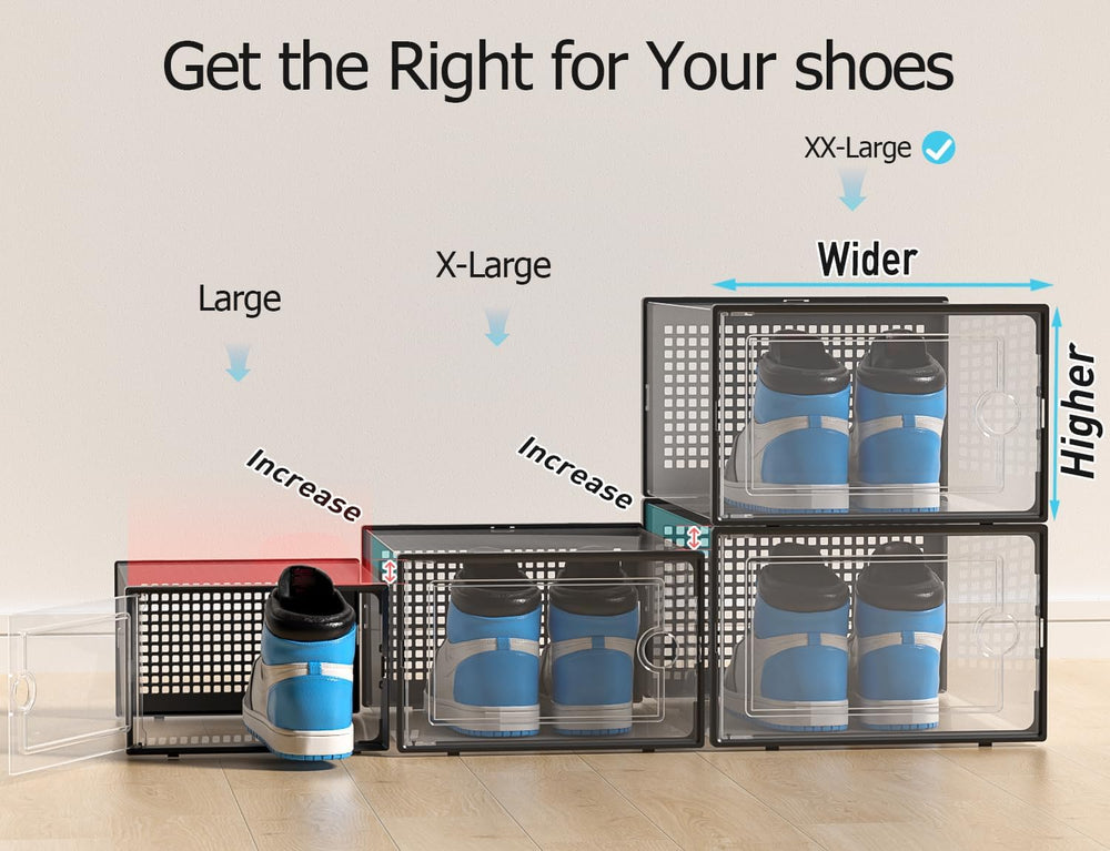 Kuject XX-Large Shoe Storage Boxes 12 Pack, Clear Stackable Shoe Organizer