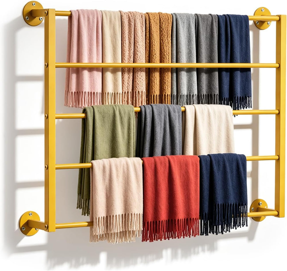5 Tier Wall Mounted Hijab Organizer, Gold Metal Scarf Rack