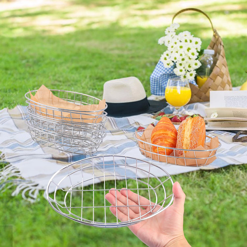 12 Pack Oval Wire Bread Basket, 9.65 x 6.1 x 2.17 Inch Metal Fast Food Basket...