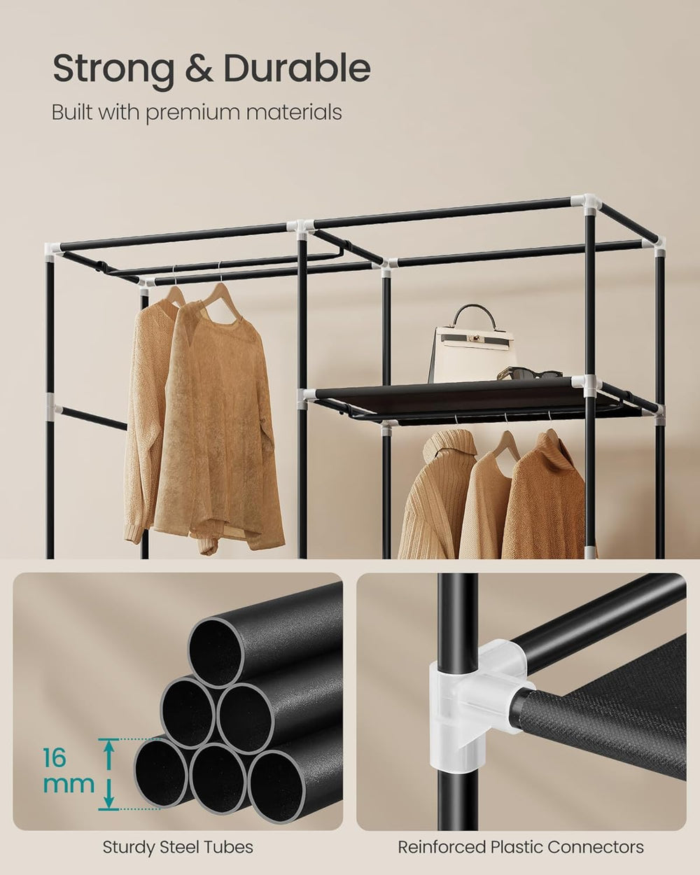 SONGMICS Portable Closet, Fabric Wardrobe, Clothes Rack with Shelves