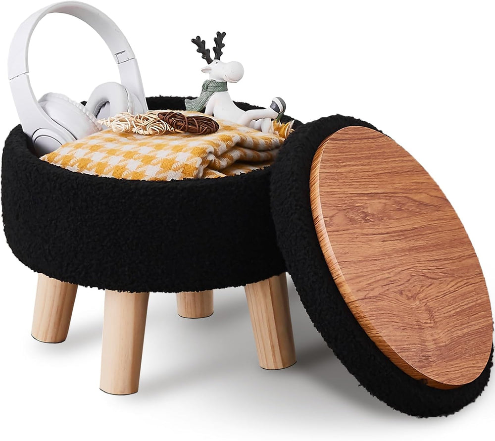 Wimarsbon Storage Ottoman, Modern Round Footrest with Soft Padded Seat, Teddy...