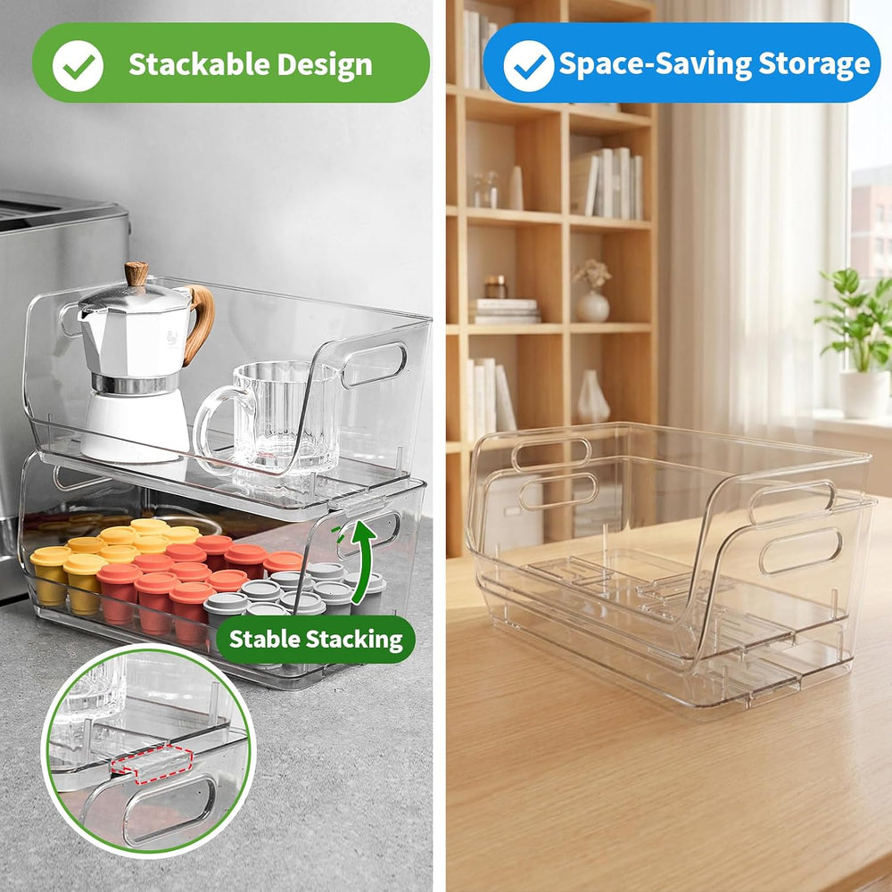 4-Pack Stackable Pantry Organizers and Storage, Clear Fridge Organizer Bins