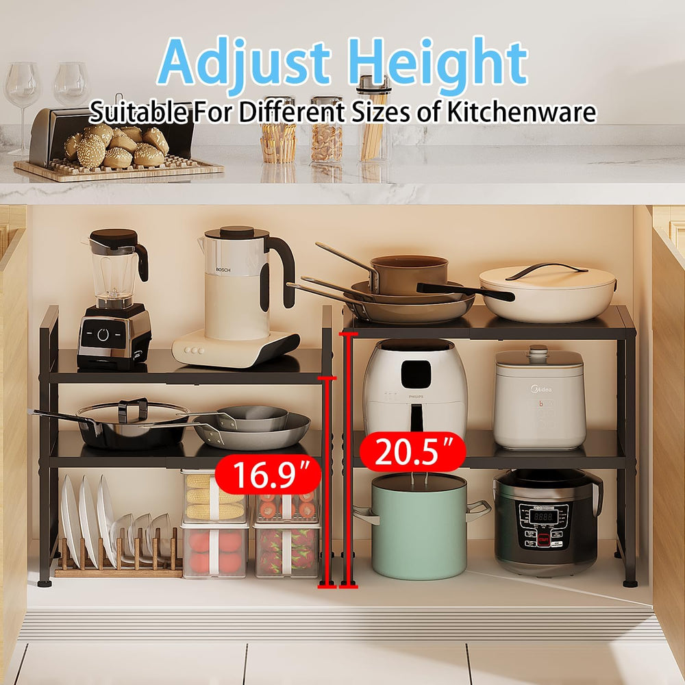 2-Tier Expandable Metal Storage Shelves,150LBS Heavy Duty Shelving Units and ...