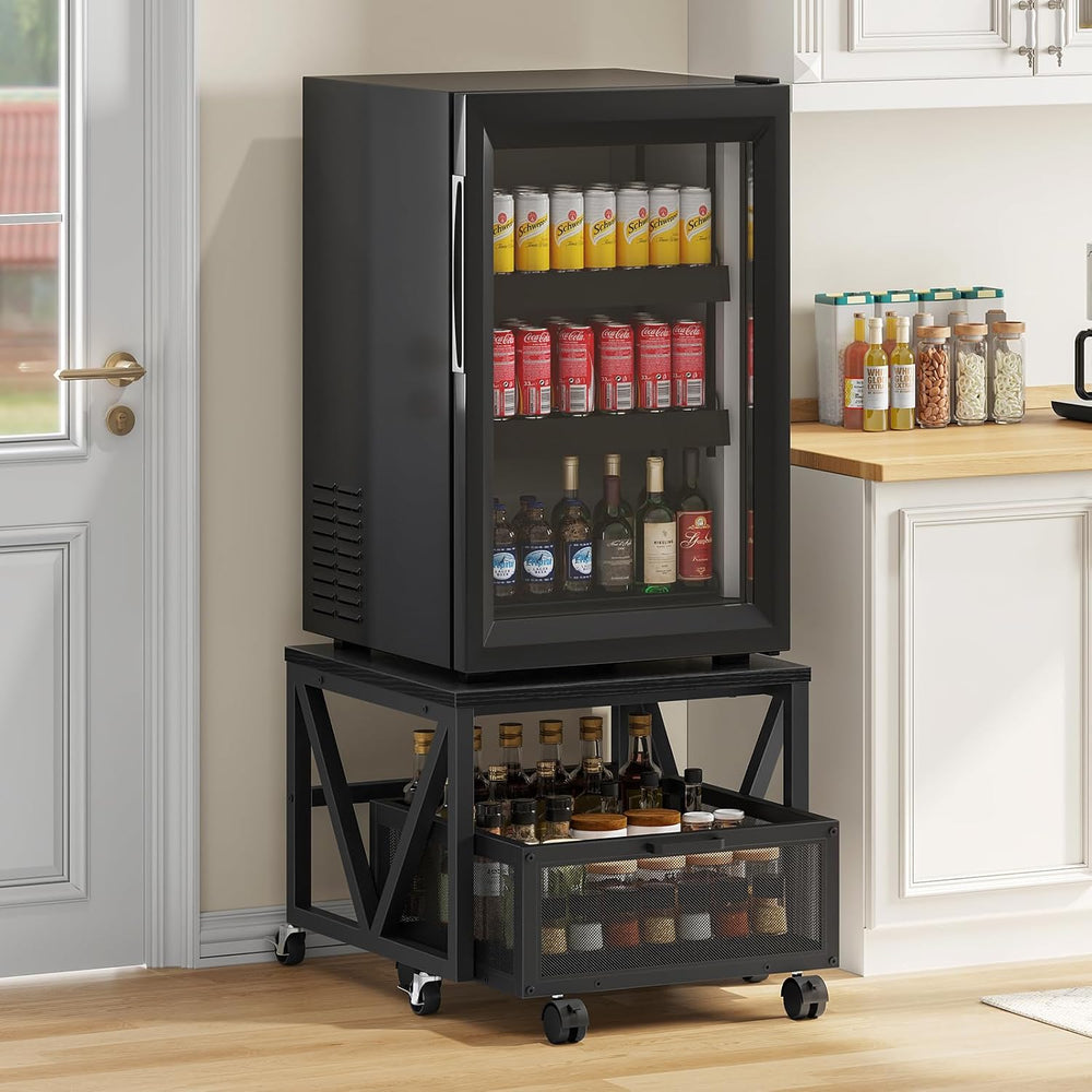 HOOBRO Mini Fridge Stand with Movable Storage Basket, Mini Fridge Cabinet wit...