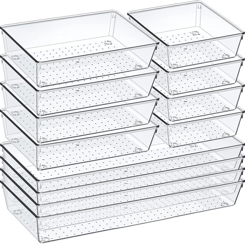12 Pack Clear Plastic Drawer Organizer Set, Acrylic Non Slip Non Cracking