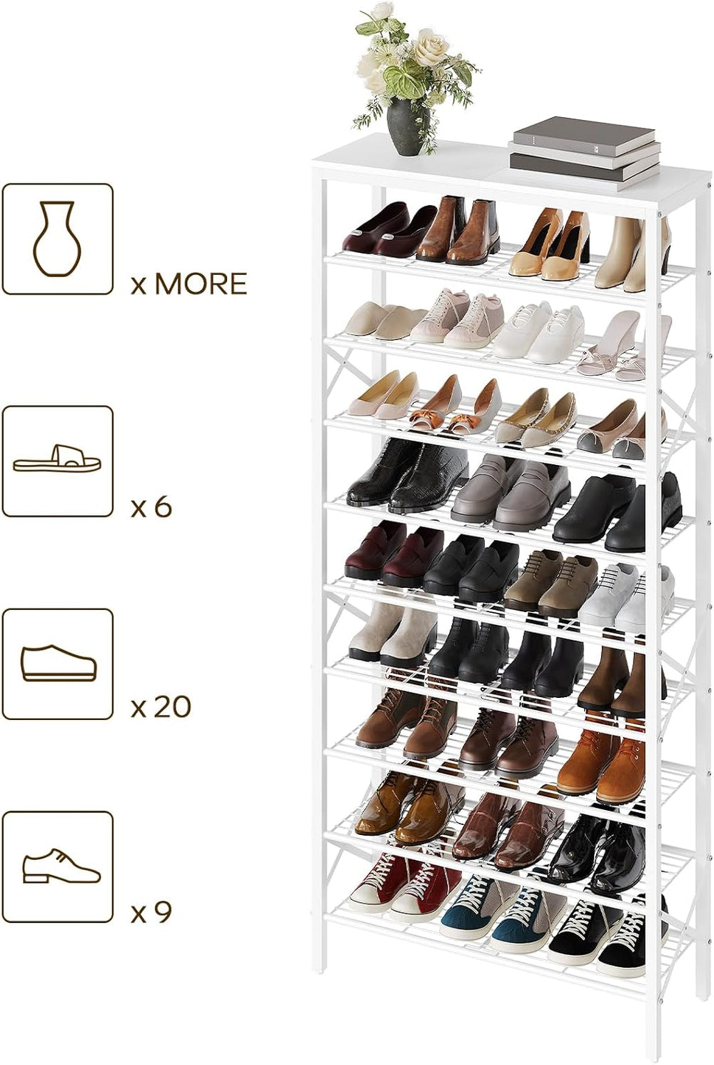 YATINEY 10 Tier Shoe Rack, Large Capacity Shoe Storage Organizer Holds 40 Pai...