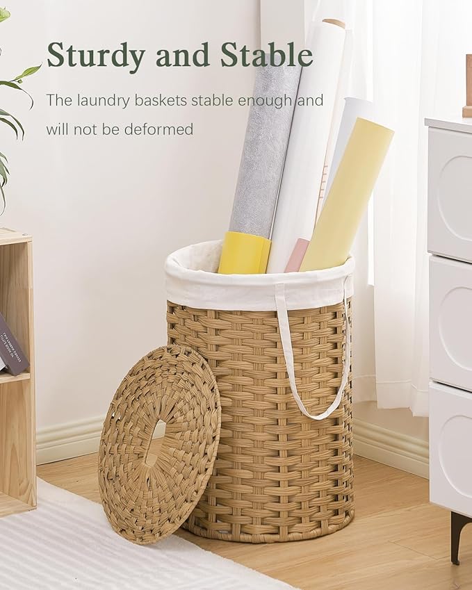 Laundry Hamper with Lid Laundry Basket with Lid 19.0 Gal Round Wicker Laundry