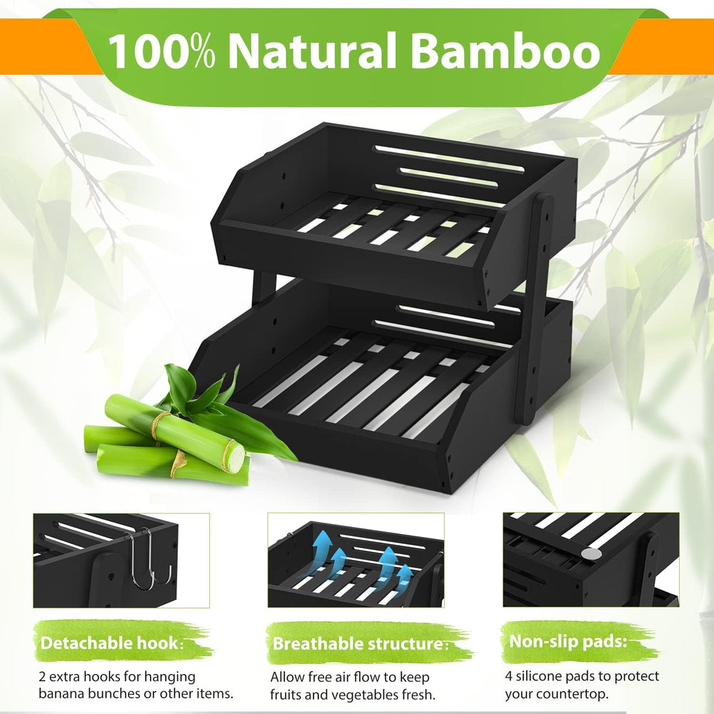 Gmtsl Bamboo Fruit Basket for Kitchen, Fruit Holder for Kitchen Countertop