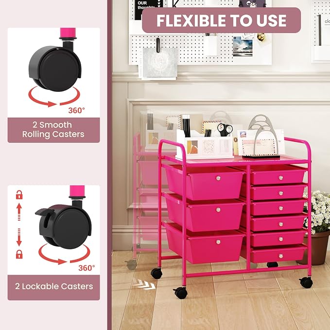 GOFLAME 9-Drawer Rolling Storage Cart, Mobile Utility Cart