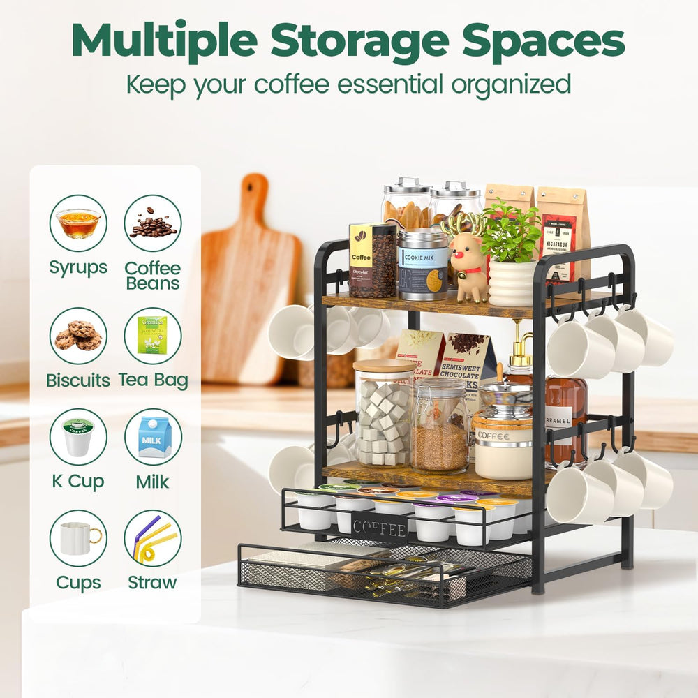 Coffee Bar Organizer Station Shelf Mug Holder for Countertop