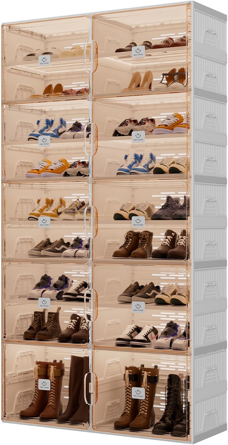 Foldable Shoe Rack Organizer for Entryway with Clear Magnetic Doors - Large C...