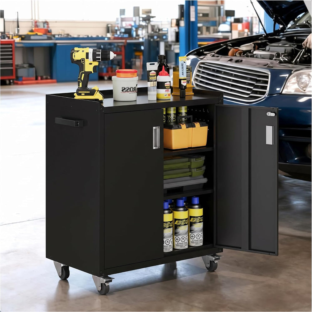 Metal Storage Cabinet with Wheels - Lockable, Rolling Tool Cabinet for Home, ...