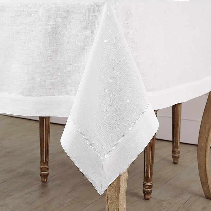 Solino Home Linen White Tablecloth 60 x 132 Inch - 100% Pure Linen Rectangula...