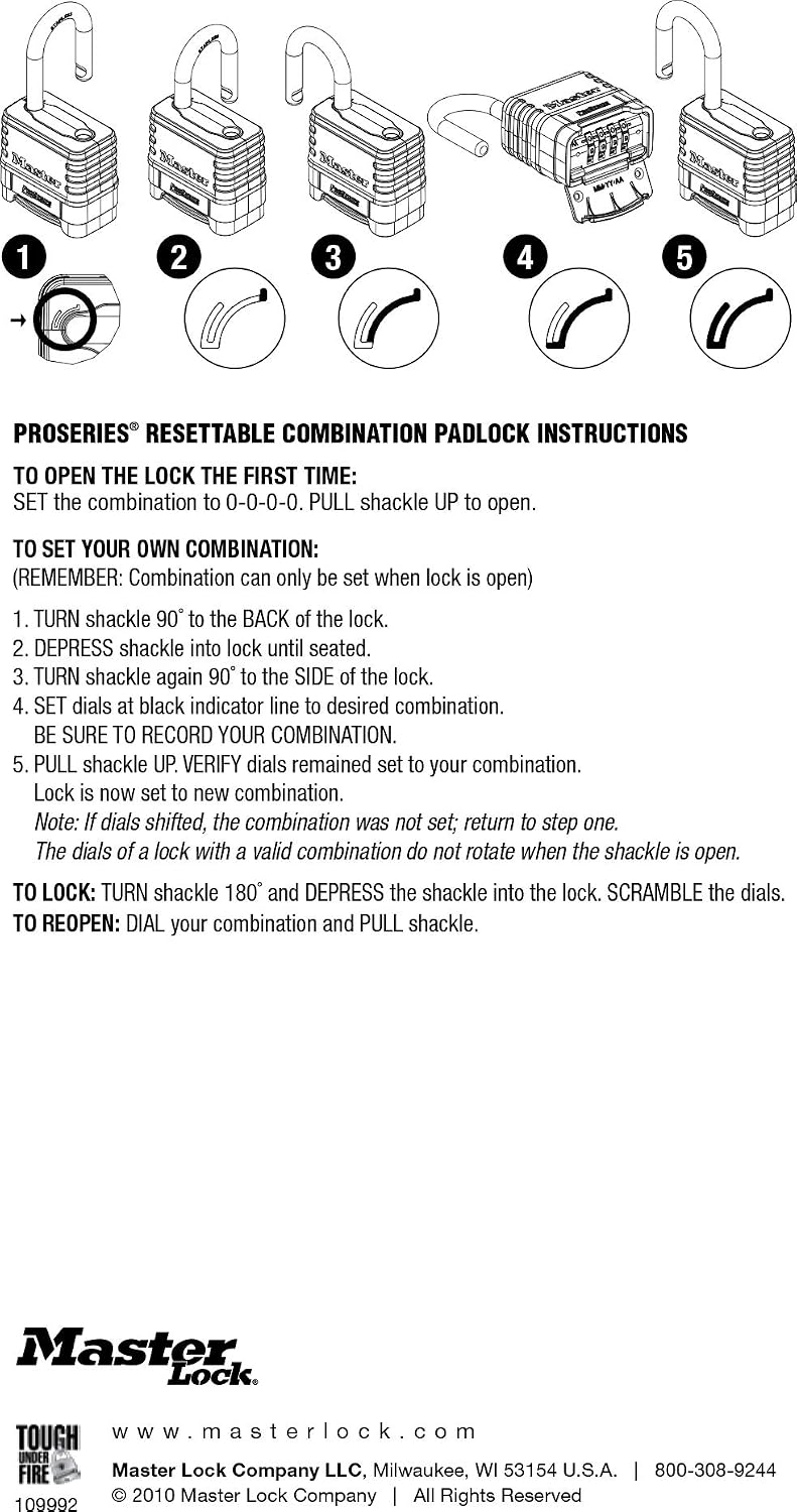 Master Lock 1175DLH 2-1/4in (57mm) Wide ProSeries Brass Resettable Combinatio...