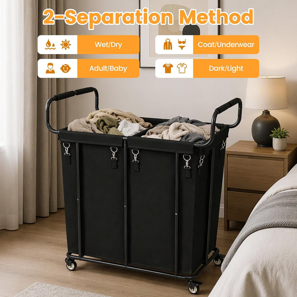 360L 2 Section Rolling Laundry Sorter Cart with Wheels