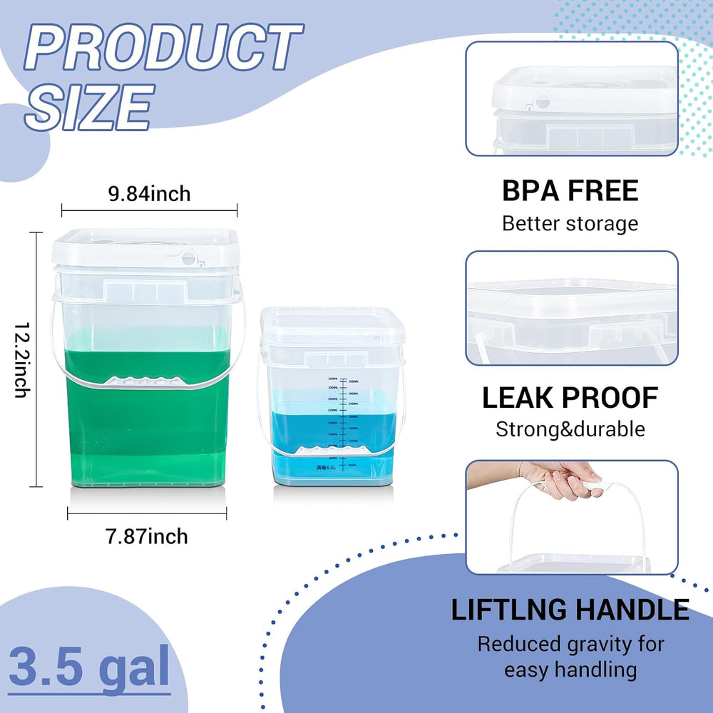 ASEVAT Square 3.5 Gallon Bucket with Lid, Clear Food Grade Storage Containers...