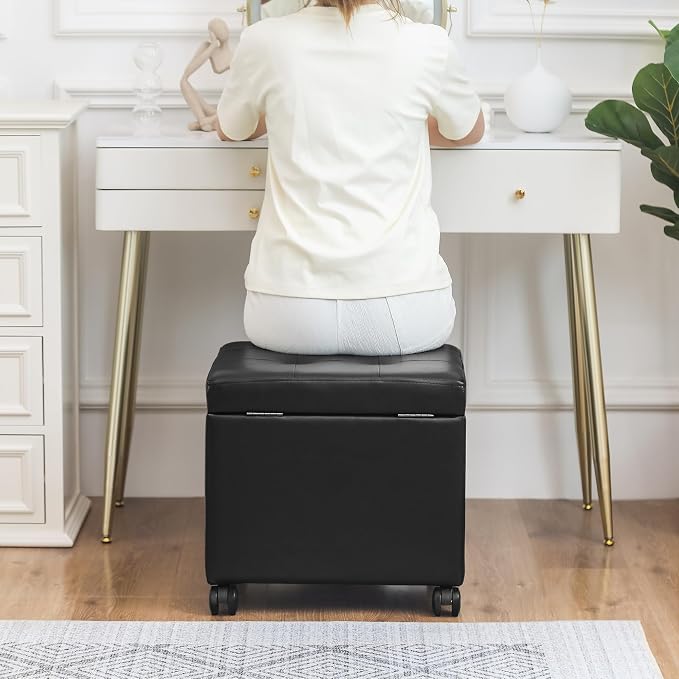 Adeco 17.7" Leather Ottoman