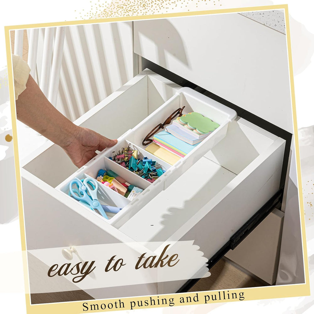 3 Pcs Expandable Deep Drawer Organizer Bins for Desk, White