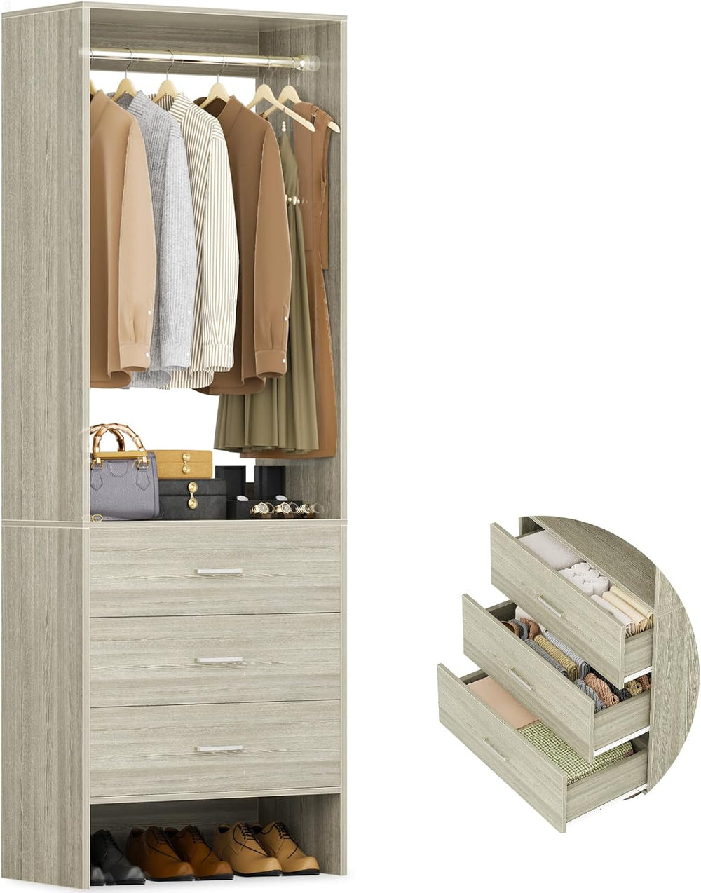 Aheaplus 1.8FT Closet System with Drawers, 21.5’’ Closet Organizer