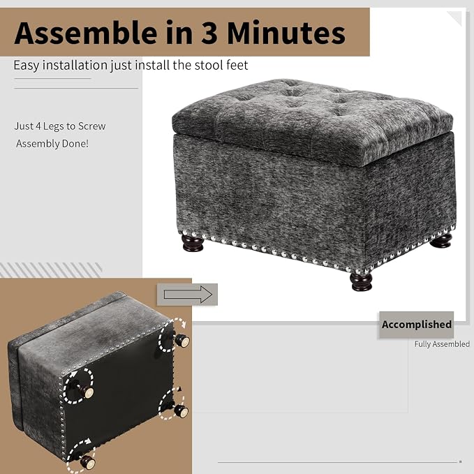 Joveco Storage Ottoman Bench, Rectangle 24" Velvet Foot Rest Stool Square