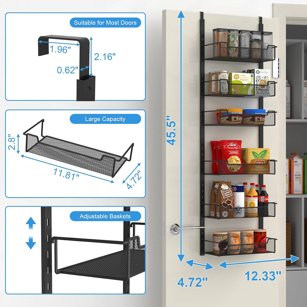VyGrow 12.3" W Narrow Over the Door Pantry Organizer, 6-Tier Over the Do...