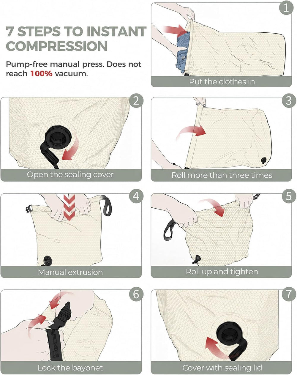 Travel Compression Laundry Bag, Pump-Free Vacuum Space Saver Bag for Dirty Cl...