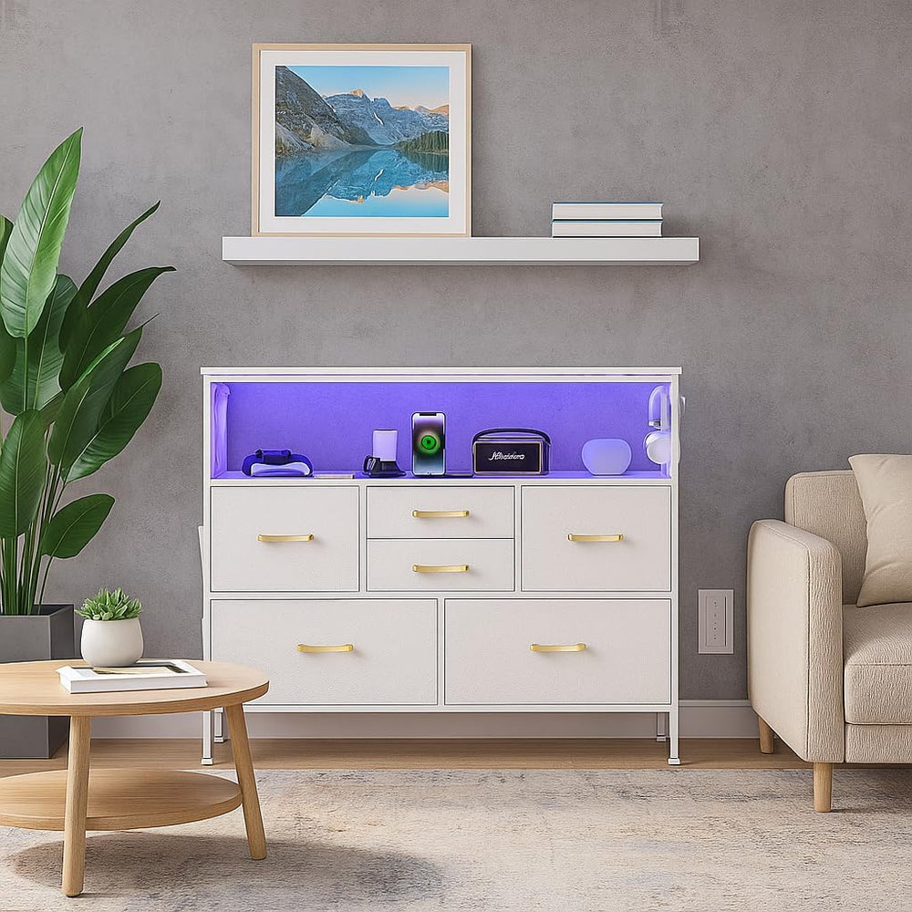 6 Drawer Chest with LED and Power, 45" TV Stand for Bedroom