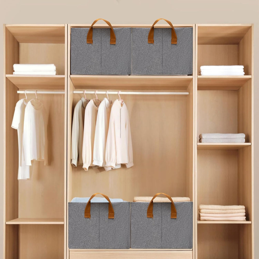 SNWDN 6 Pack Closet Cloth Storage Bins with Handles（Grey 16.5''L x 11...