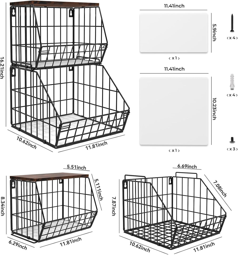 2 Tier Stackable Wall Mounted Hanging Basket, Fruit Basket for Kitchen Counte...