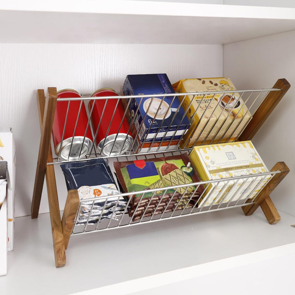 HTB Dish Drying Rack 2 Tier,Stainless Steel & Teak Wood Dish Drying Rack