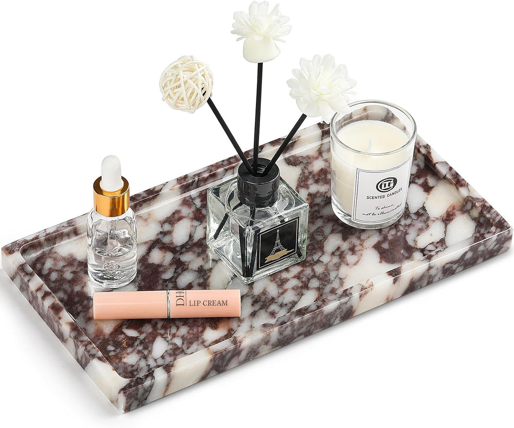 Natural Marble Vanity Tray - Moujings Genuine Marble Perfume Tray for Bathroo...