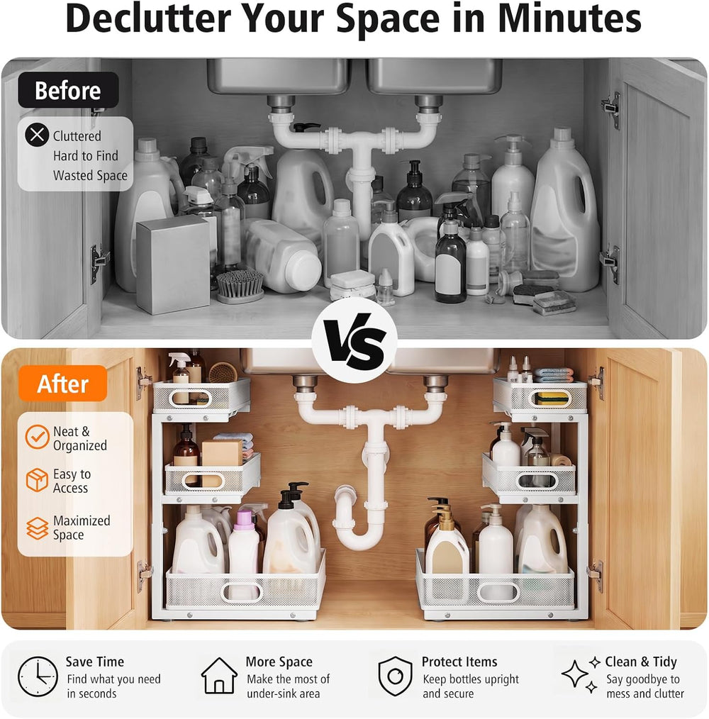 Under Sink Organizer, 3 Tier Pull Out Cabinet Organizer with 5 Adjustable Hei...