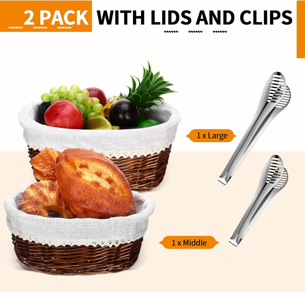 2 Set 11" 12" Bread Basket, Coffee with White Liner Cover