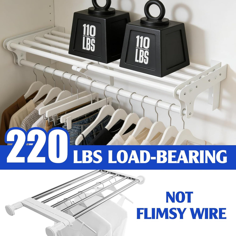 Closet Shelf with Hanging Rod, 28-48'' Expandable Closet Rod with Shelf