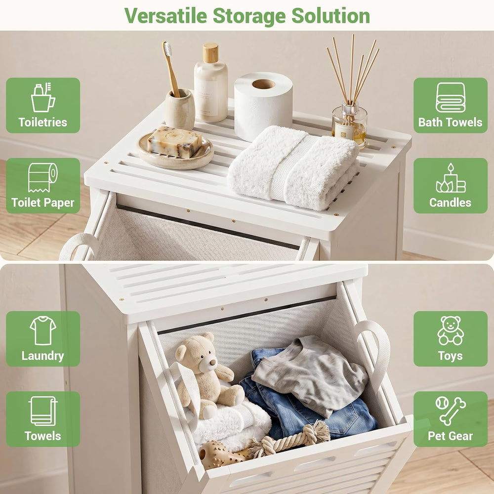 Bamboo Tilt Out Laundry Hamper Cabinet with 15.5 Gal Removable Bag, White