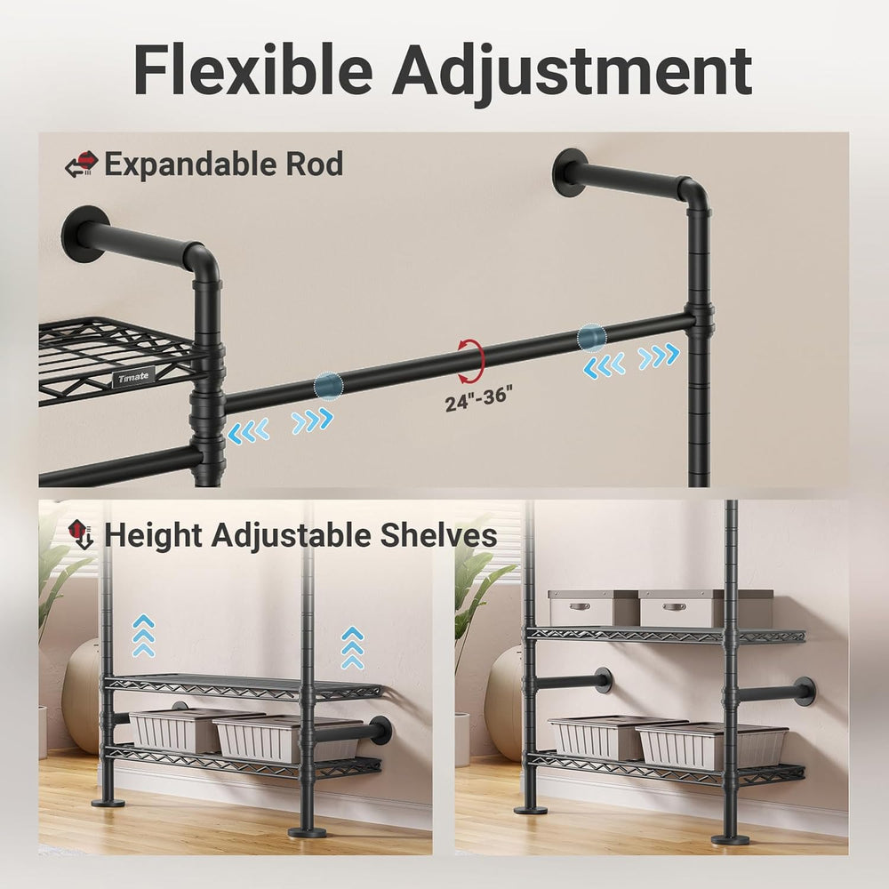 Timate F2 Industrial Pipe Clothes Rack Wall Mounted Clothing Rack for Hanging...