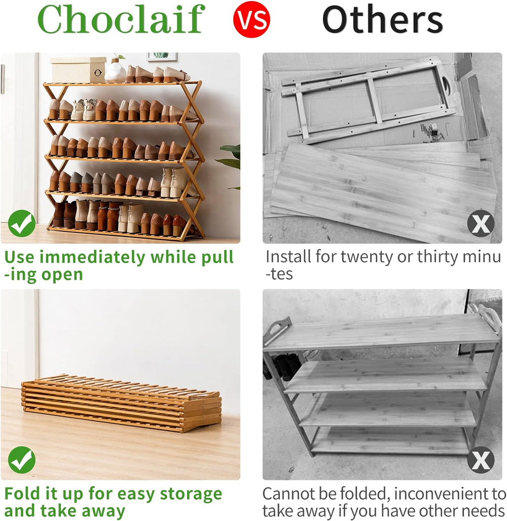 Choclaif Free Standing Shoe Racks for Closet, Shoe Shelf Bamboo Shoe Rack for...