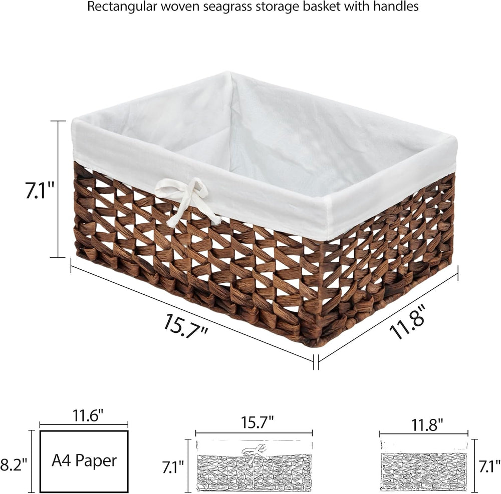 Rectangular Woven Seagrass Storage Bin with Handle,Kingwillow. (water hyacint...